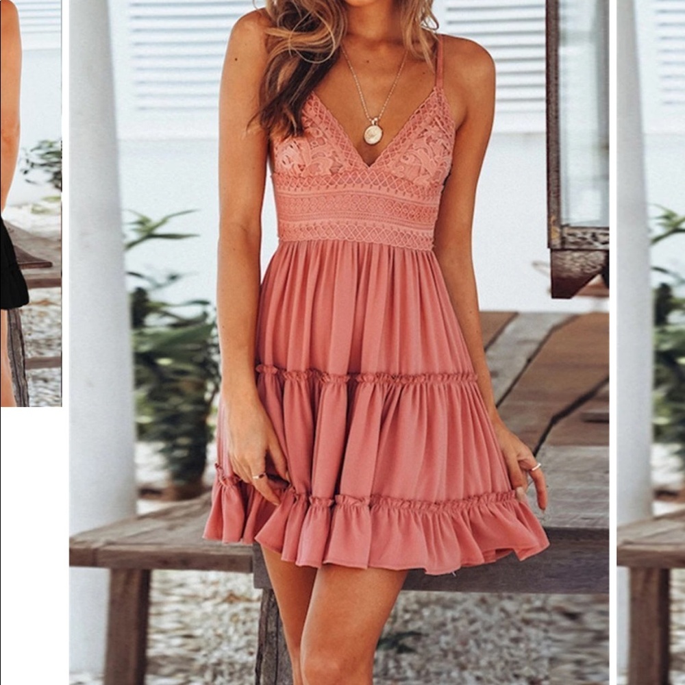 Lace mini dress with tie back - blush color, size small - never worn